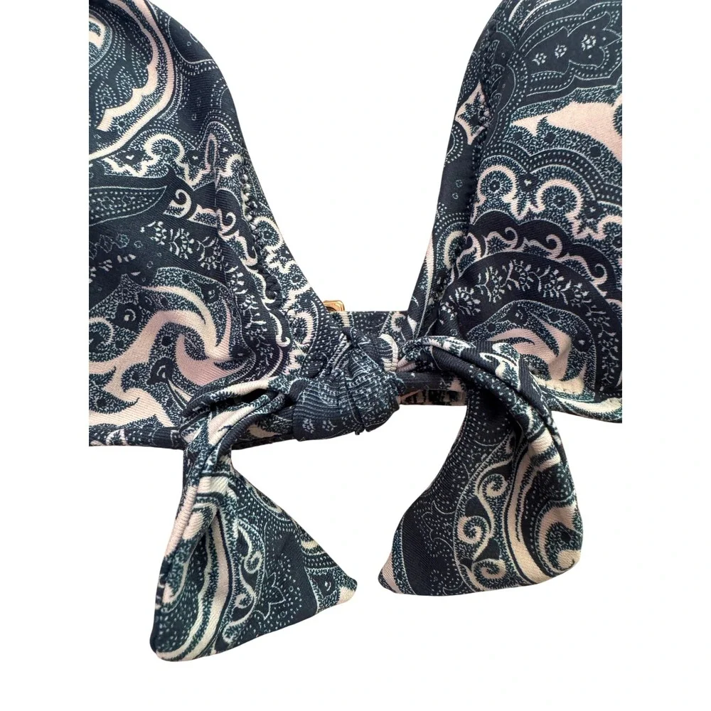 J.Crew Womens Navy Blue White Paisley Front Tie Bikini Top AY030 Medium